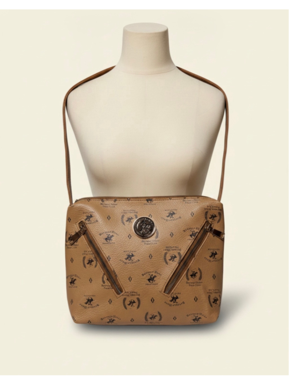 Beverly Hills Polo Club Tan Logo Crossbody Shoulder Bag - Picture 3 of 11